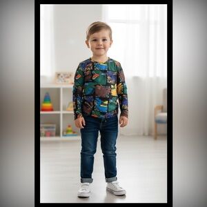 Colorful Dinosaur Print Long Sleeve Shirt